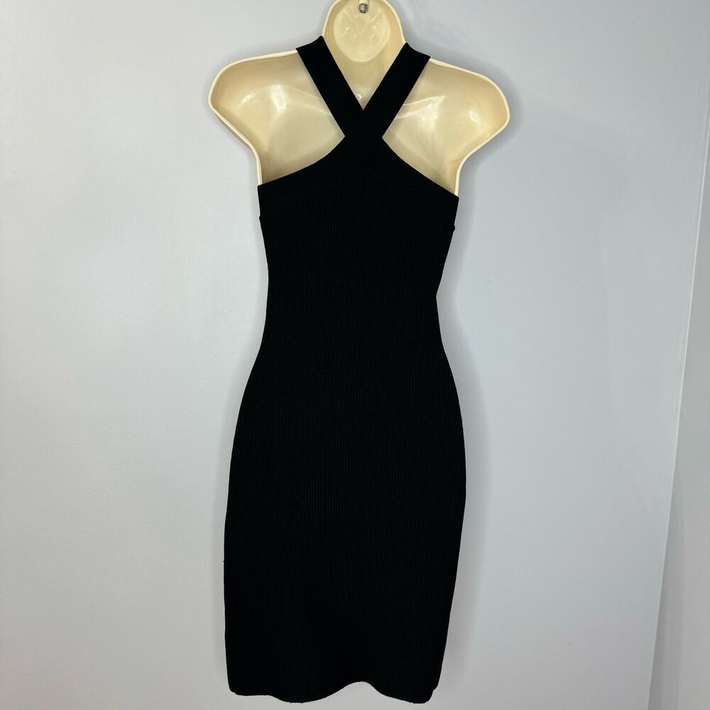 Babaton Sculpt Knit Criss Cross Dress Ribbed Halter Black Stretch Small - Picture 4 of 12